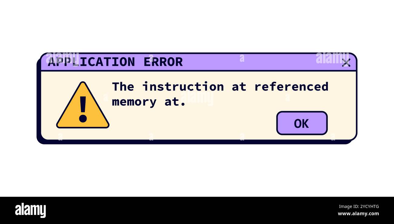 Finestra di errore dell'applicazione con testo in stile retro. Illustrazione Vettoriale