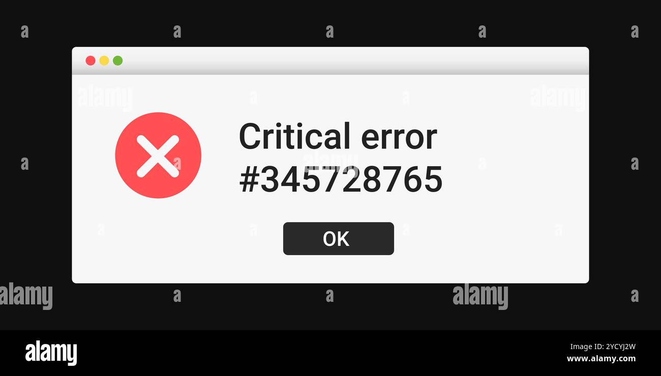Moderno messaggio di errore critico sullo schermo. Illustrazione Vettoriale