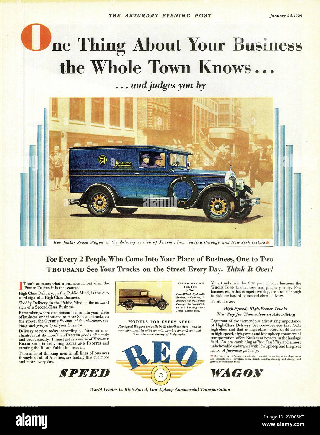 REO Junior Speed Wagon Vintage Magazine pubblicità per American Trucks Wagon, 1929 Foto Stock