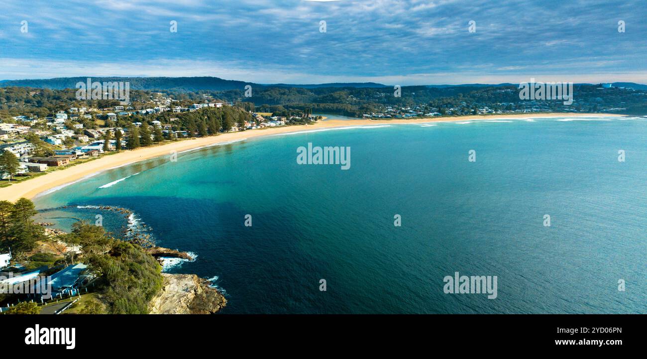 Vista panoramica della spiaggia di Avoca Foto Stock