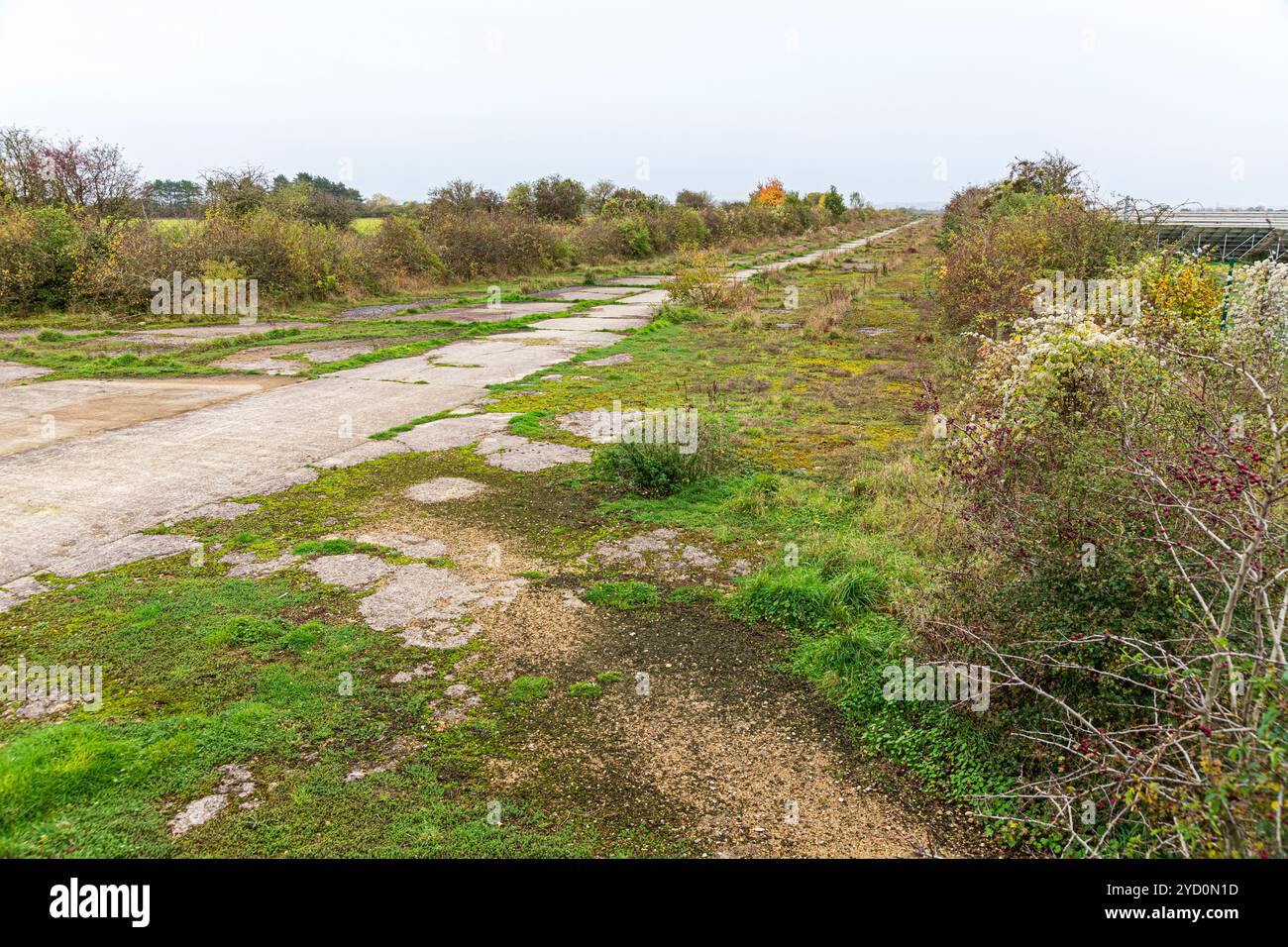 I resti della pista di cemento del campo d'aviazione della seconda guerra mondiale di RAF Broadwell vicino al villaggio di Kencot, Oxfordshire, Inghilterra Regno Unito Foto Stock