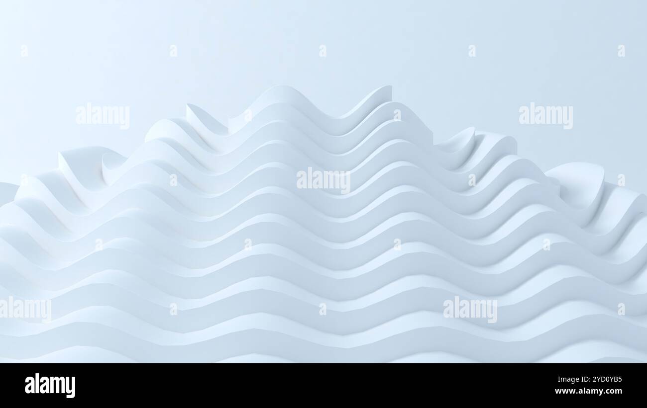 Sfondo a forma d'onda metallica 3d astratta. rendering 3d. Foto Stock