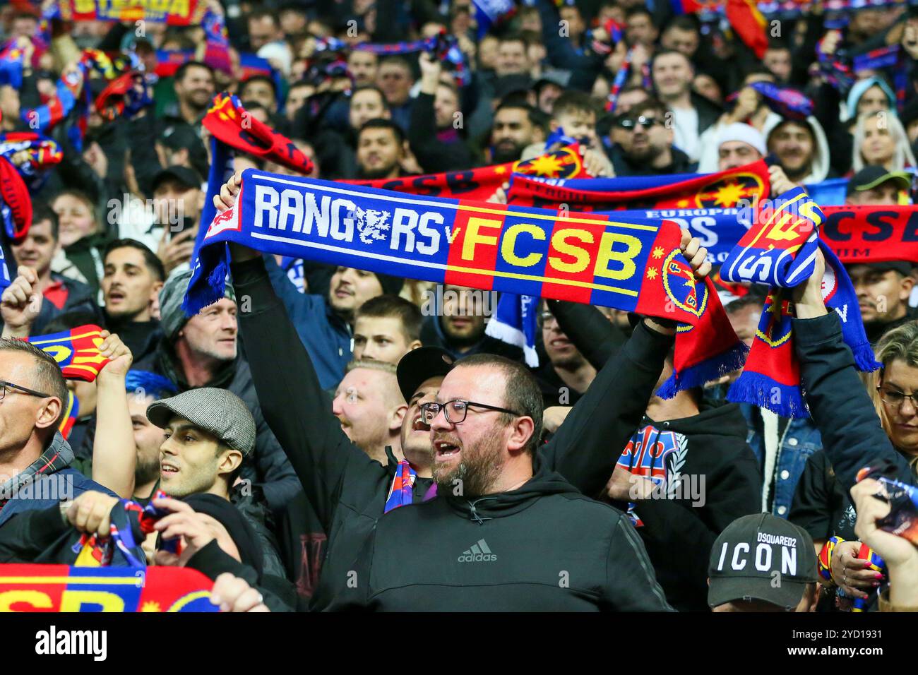 Glasgow, Regno Unito. 24 ottobre 2024. I Rangers FC hanno giocato contro la FCSB allo stadio Ibrox nella fase di campionato della UEFA Europeaan League. Il punteggio finale è stato Rangers 4 - 0 FCSB. I gol sono stati segnati da T. Lawrence 10 min, V. Cerny 31 min e 55 min, M Igamane 71 min. Crediti: Findlay/Alamy Live News Foto Stock