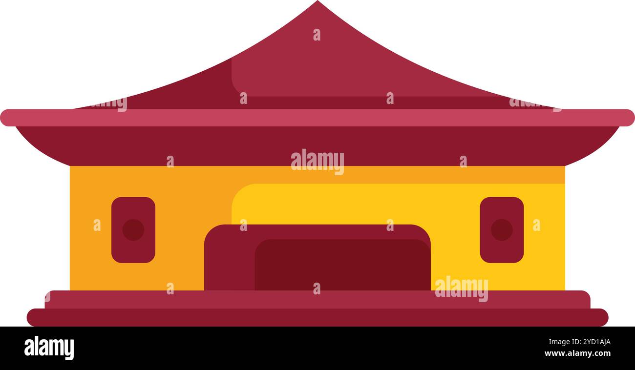 Tradizionale edificio cinese caratterizzato da tetto rosso e pareti gialle, illustrazione vettoriale di elementi architettonici orientali su sfondo bianco Illustrazione Vettoriale