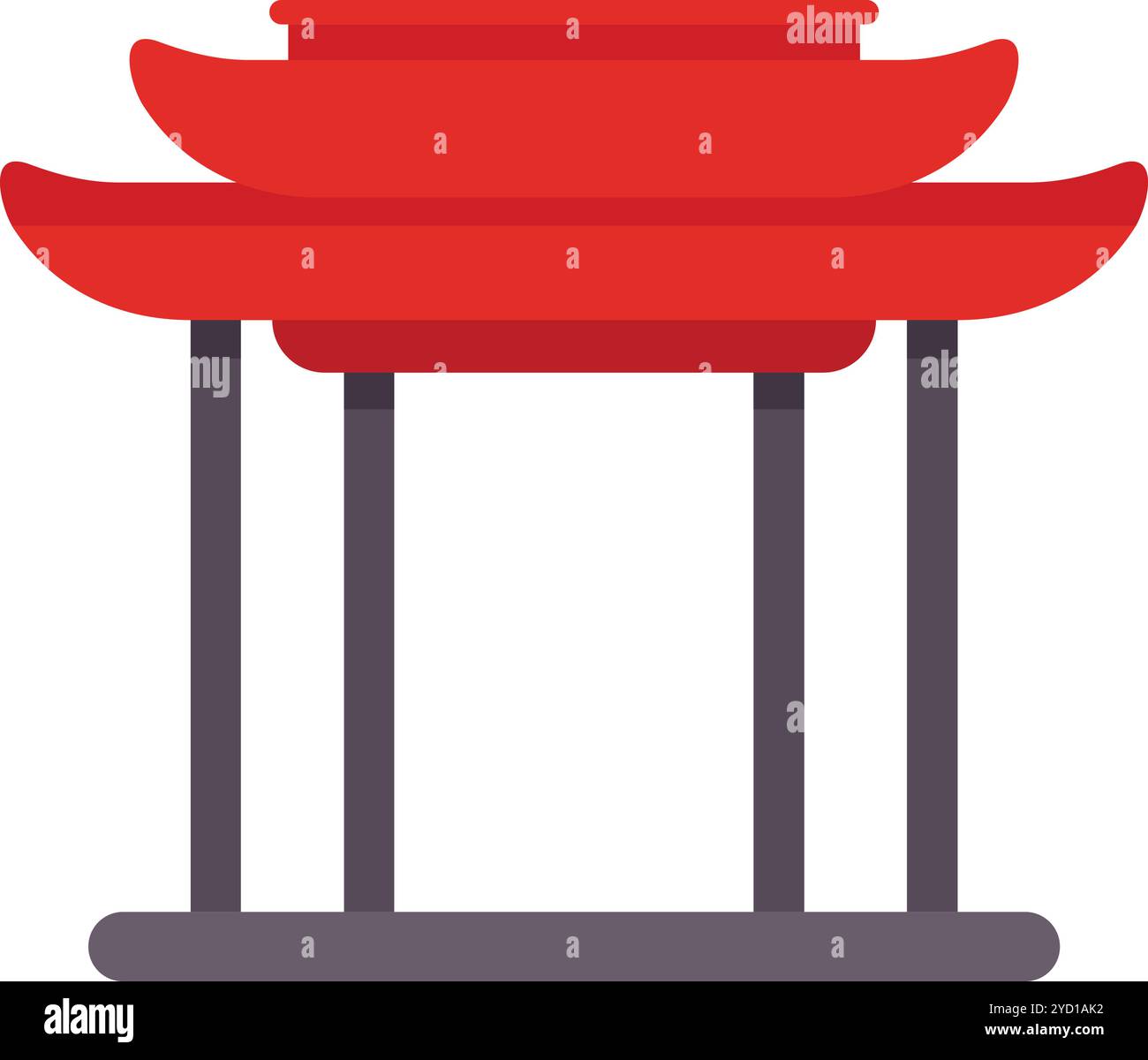 Arco asiatico rosso con colonne grigie che rappresentano la tradizionale architettura cinese Illustrazione Vettoriale