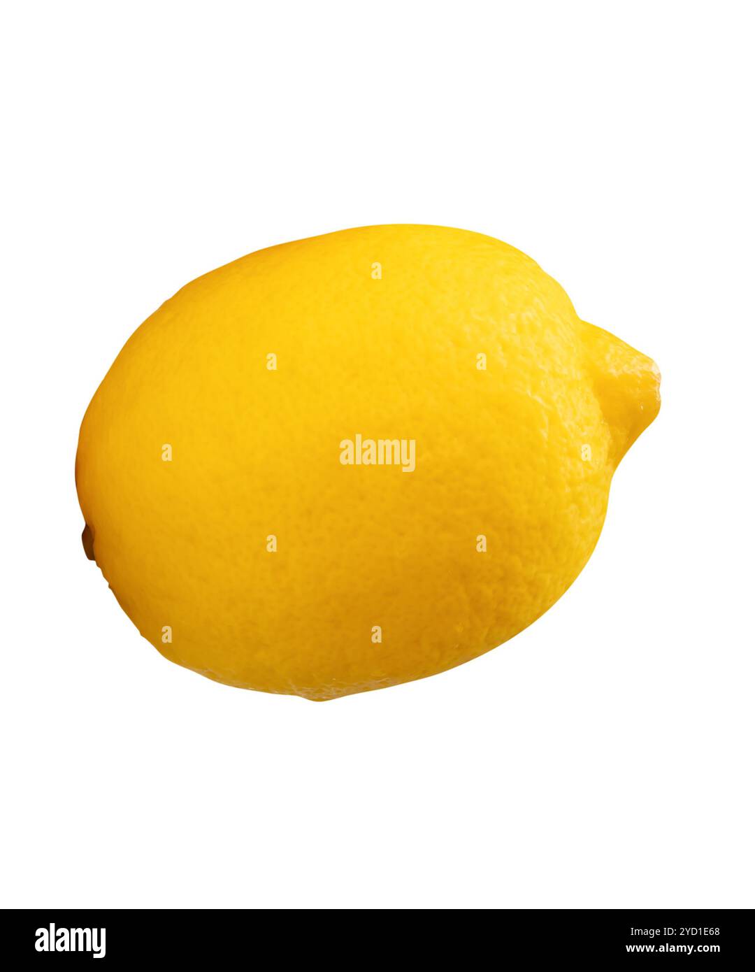 La vista dall'alto del singolo frutto di limone giallo maturo è isolata su sfondo bianco con percorso di ritaglio. Foto Stock