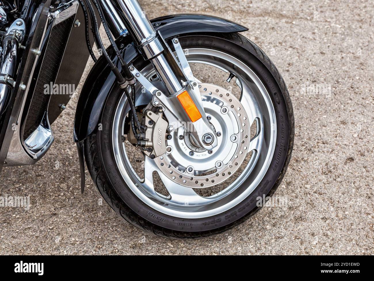 Ruota anteriore della motocicletta sportiva Foto Stock