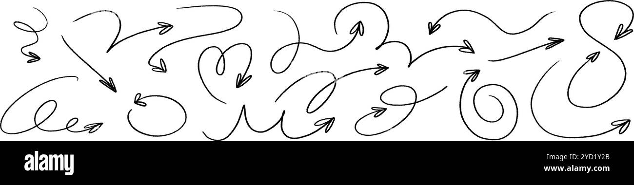 Icona freccia enfasi Doodle. Crea una linea a zigzag, una molla elicoidale, un'onda curva. Illustrazione vettoriale piatta isolata su sfondo bianco. Illustrazione Vettoriale