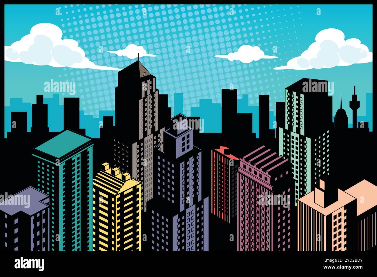 Un'illustrazione vettoriale dello sfondo di Daytime Comic Metropolitan City Illustrazione Vettoriale