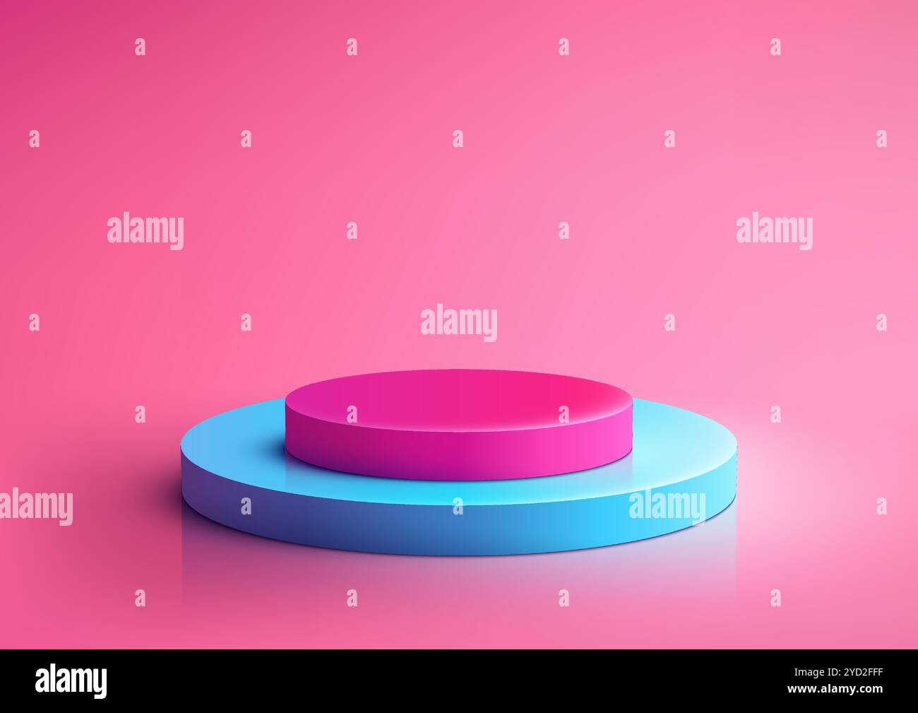 Espositore di prodotti minimalista 3D con podi blu e rosa impilati, mockup moderno per showroom su morbido sfondo rosa pastello, perfetto per la moda e la B. Illustrazione Vettoriale
