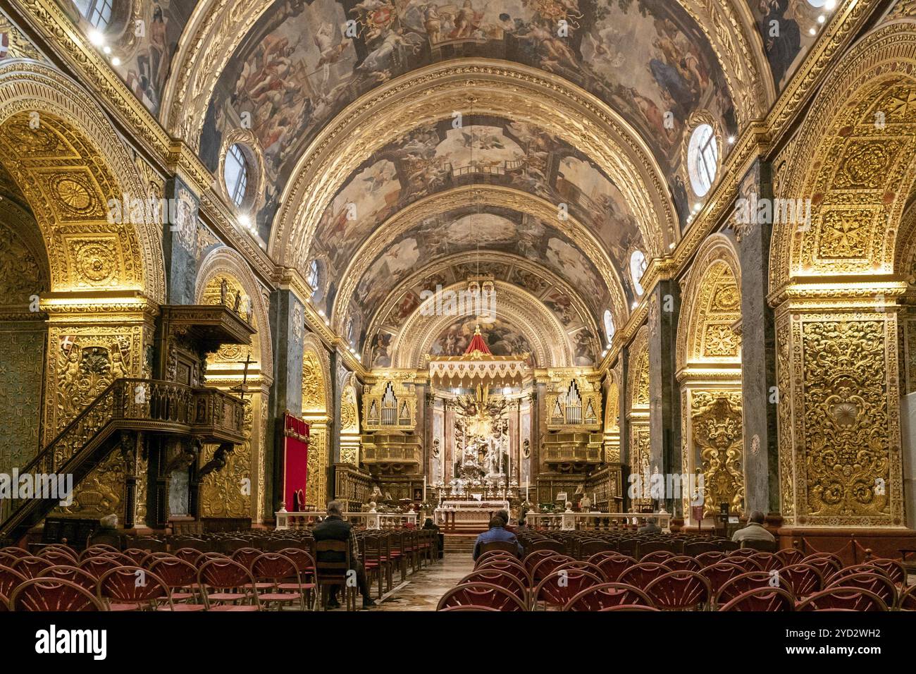 La Valletta, Malta, 23 dicembre 2023: Vista interna della concattedrale di San Giovanni a la Valletta, Europa Foto Stock