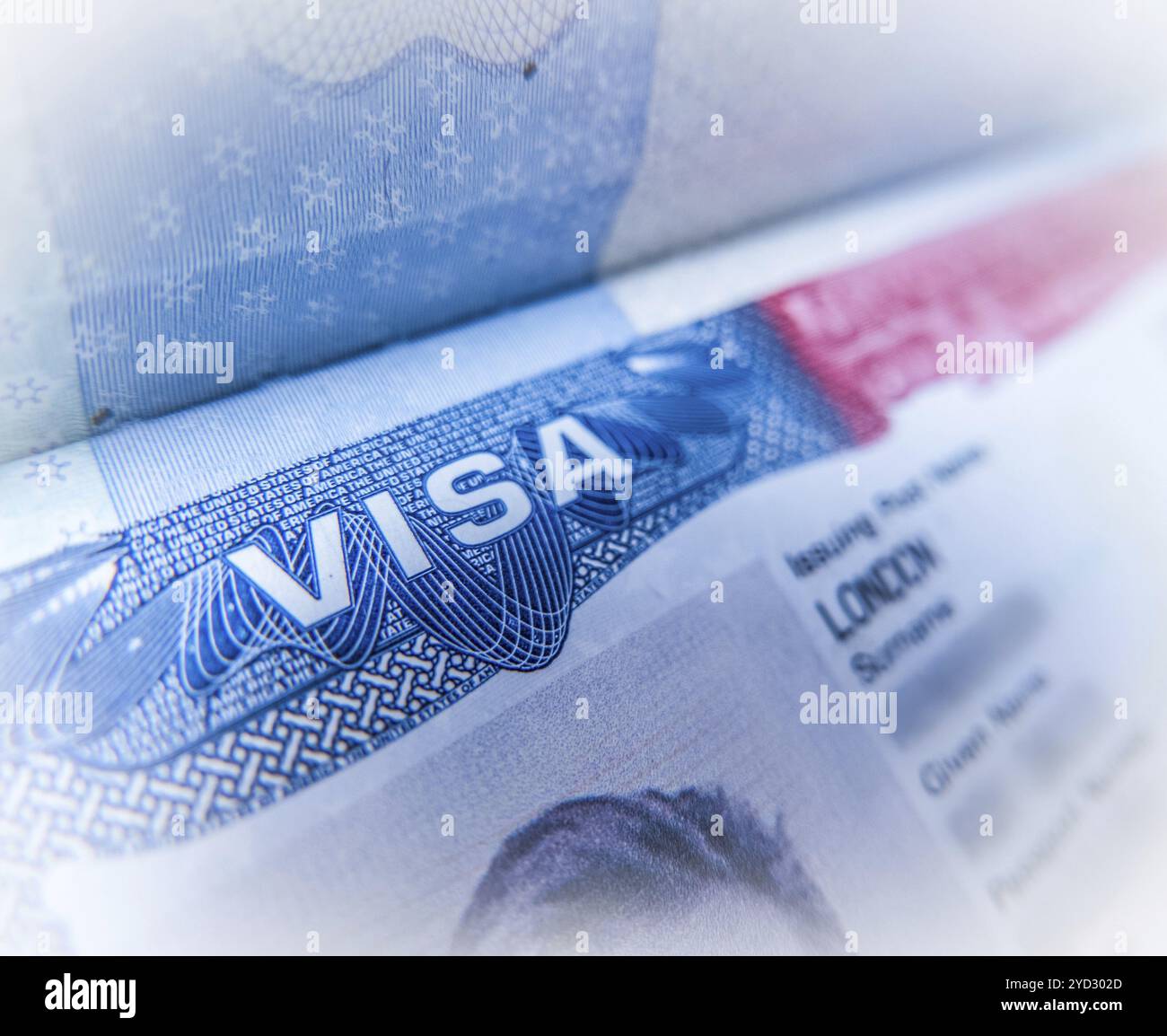 Dettaglio di Un visto di lavoro per gli Stati Uniti d'America in Un passaporto del Regno Unito Foto Stock