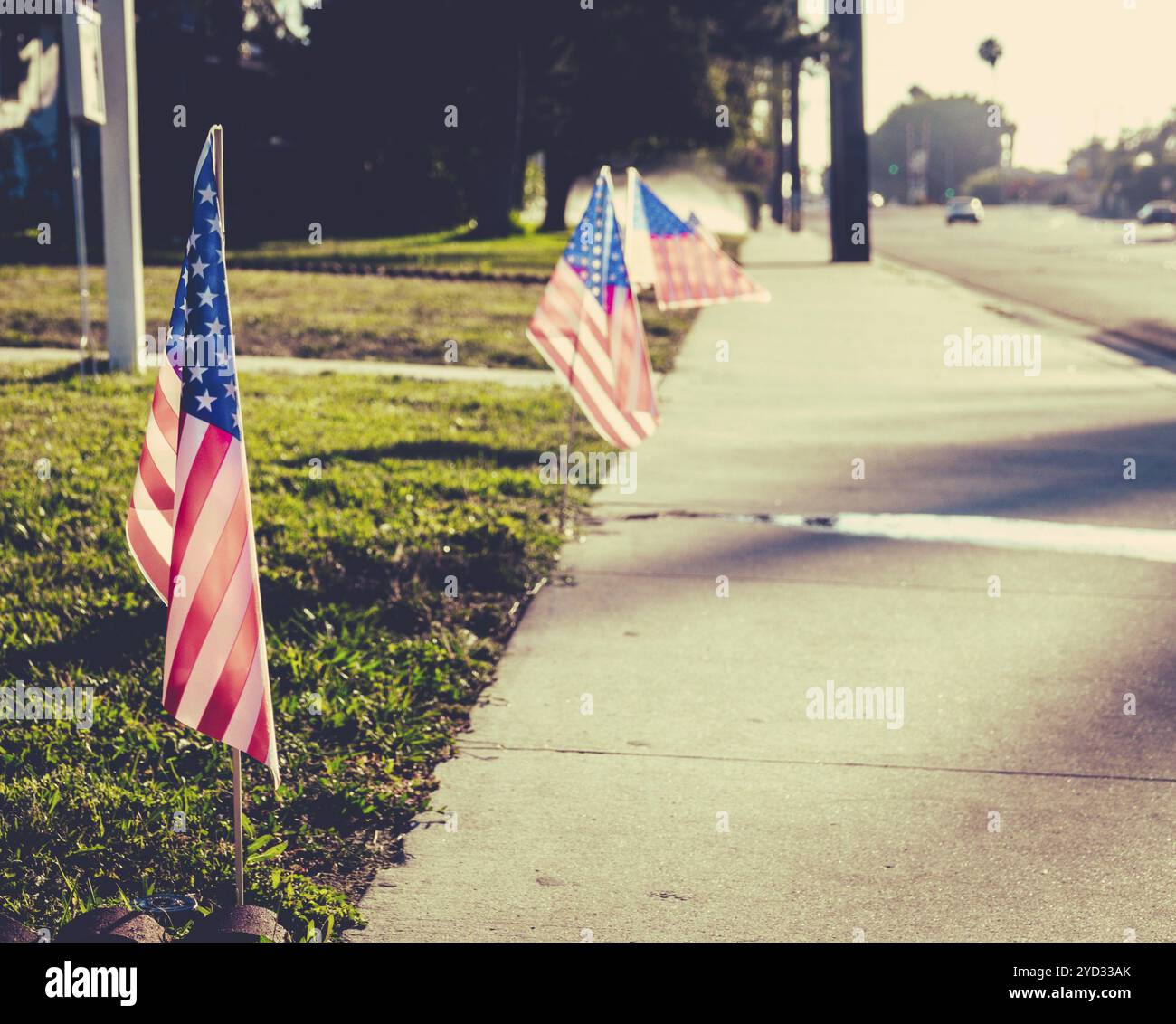 In stile retrò Immagine di una bandiera americana su un prato Foto Stock