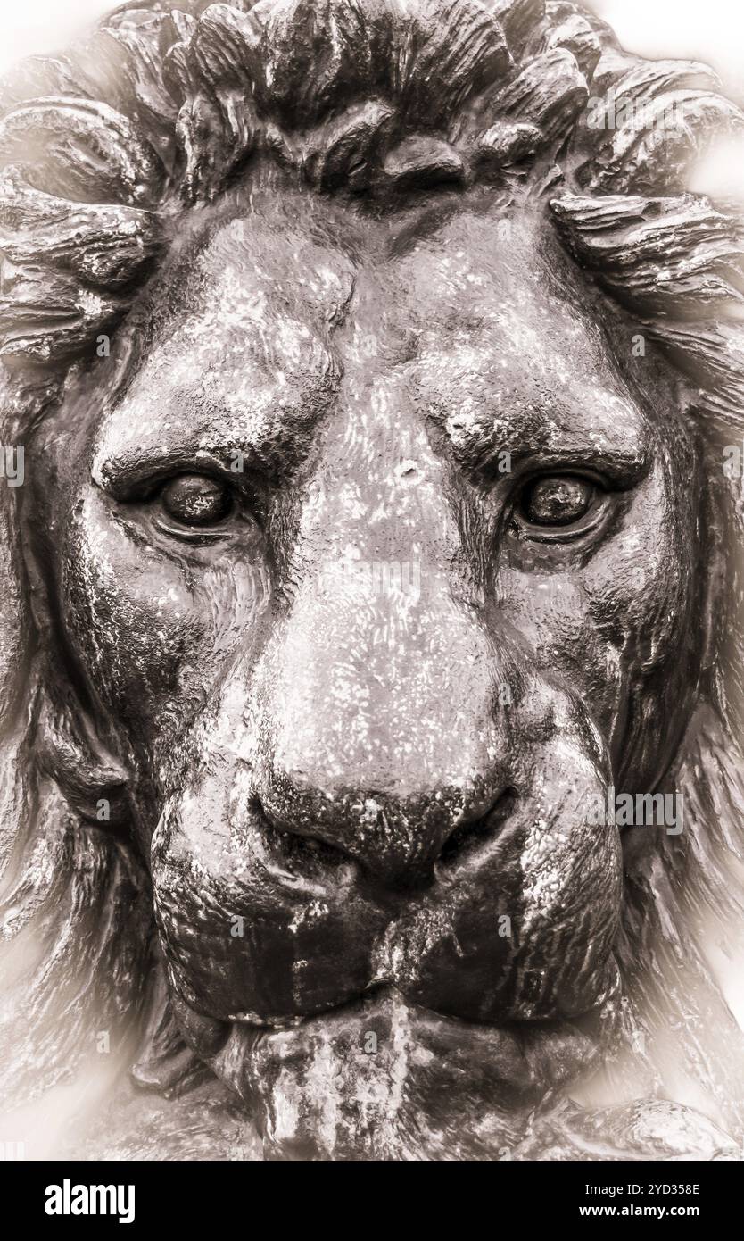 Dettagli retrò in bianco e nero di Una statua del Leone Foto Stock
