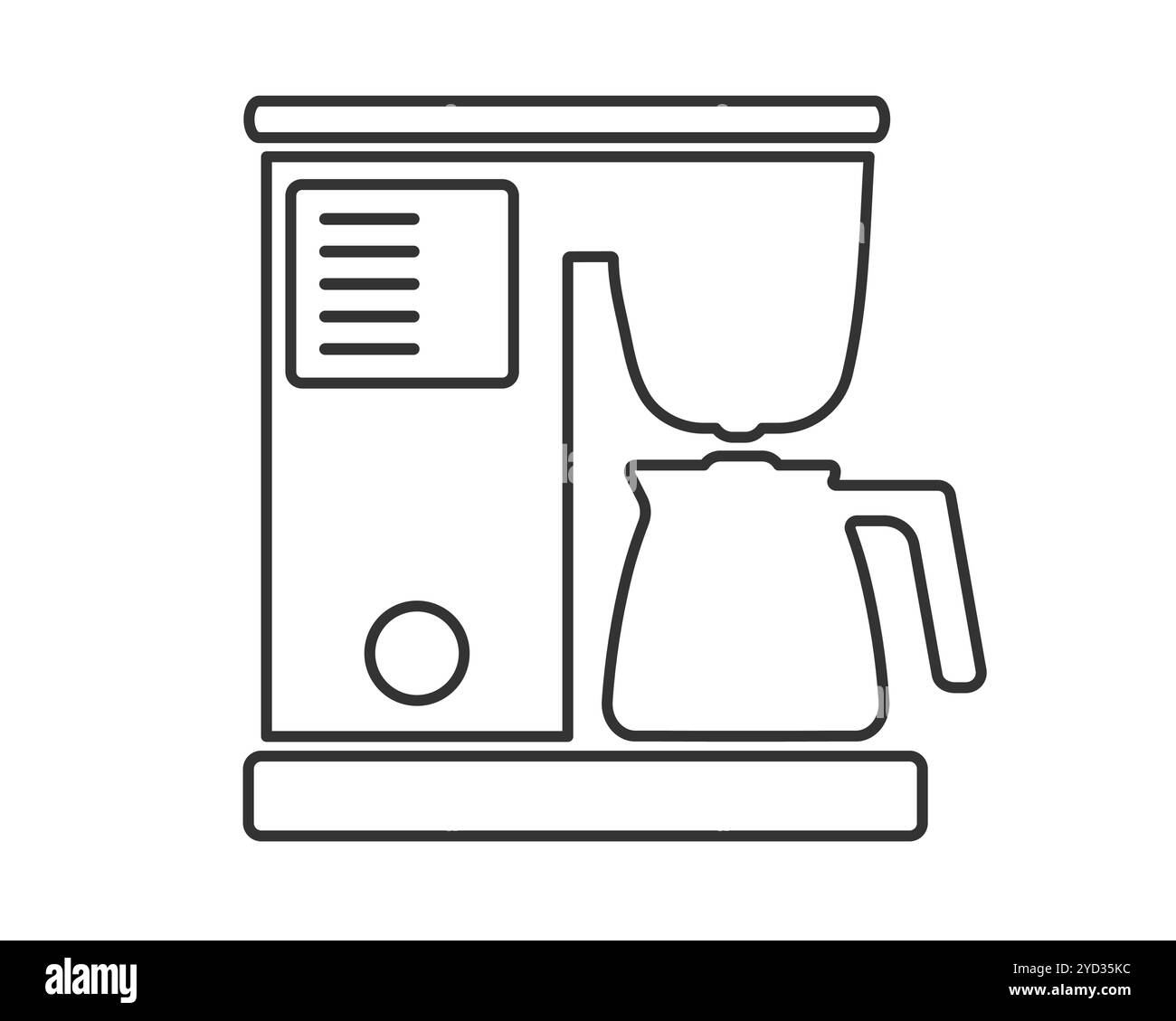 Icona della macchina per il caffè con disegni in linea. Cartello con il logo della macchina per il caffè. Immagine di illustrazione vettoriale. Isolato su sfondo bianco. Illustrazione Vettoriale