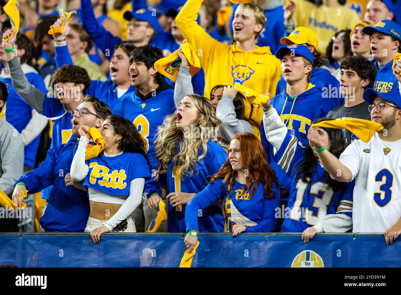 Pittsburgh, Pennsylvania, Stati Uniti. 24 ottobre 2024. I tifosi dei Pitt Panthers esultano durante la partita di football NCAA tra i Pitt Panthers e i Syracuse Orange all'Acrisure Stadium di Pittsburgh, Pennsylvania. Brent Gudenschwager/CSM/Alamy Live News Foto Stock