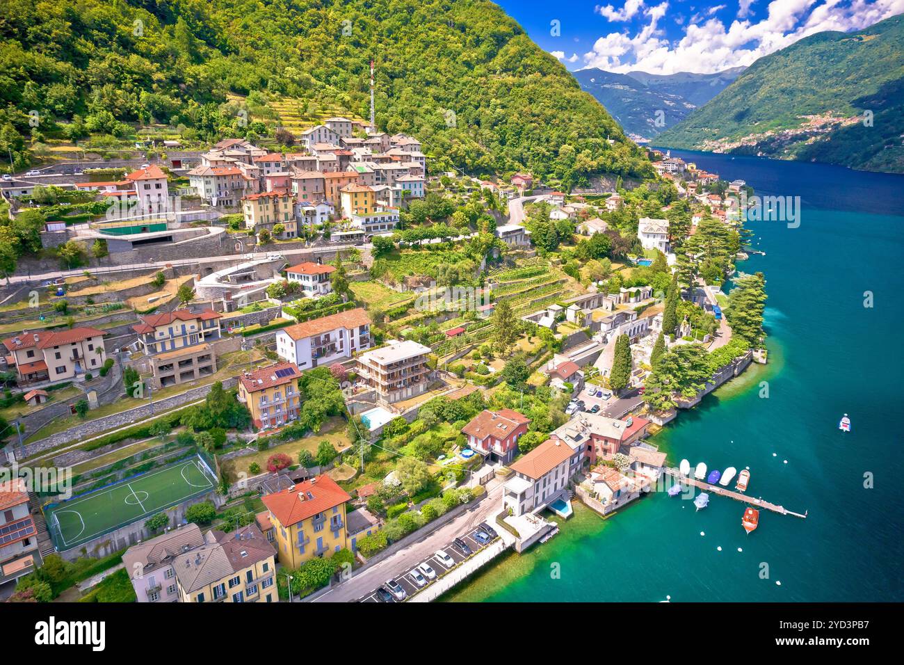 Idilliaca città di Laglio sul lago di Como vista aerea Foto Stock