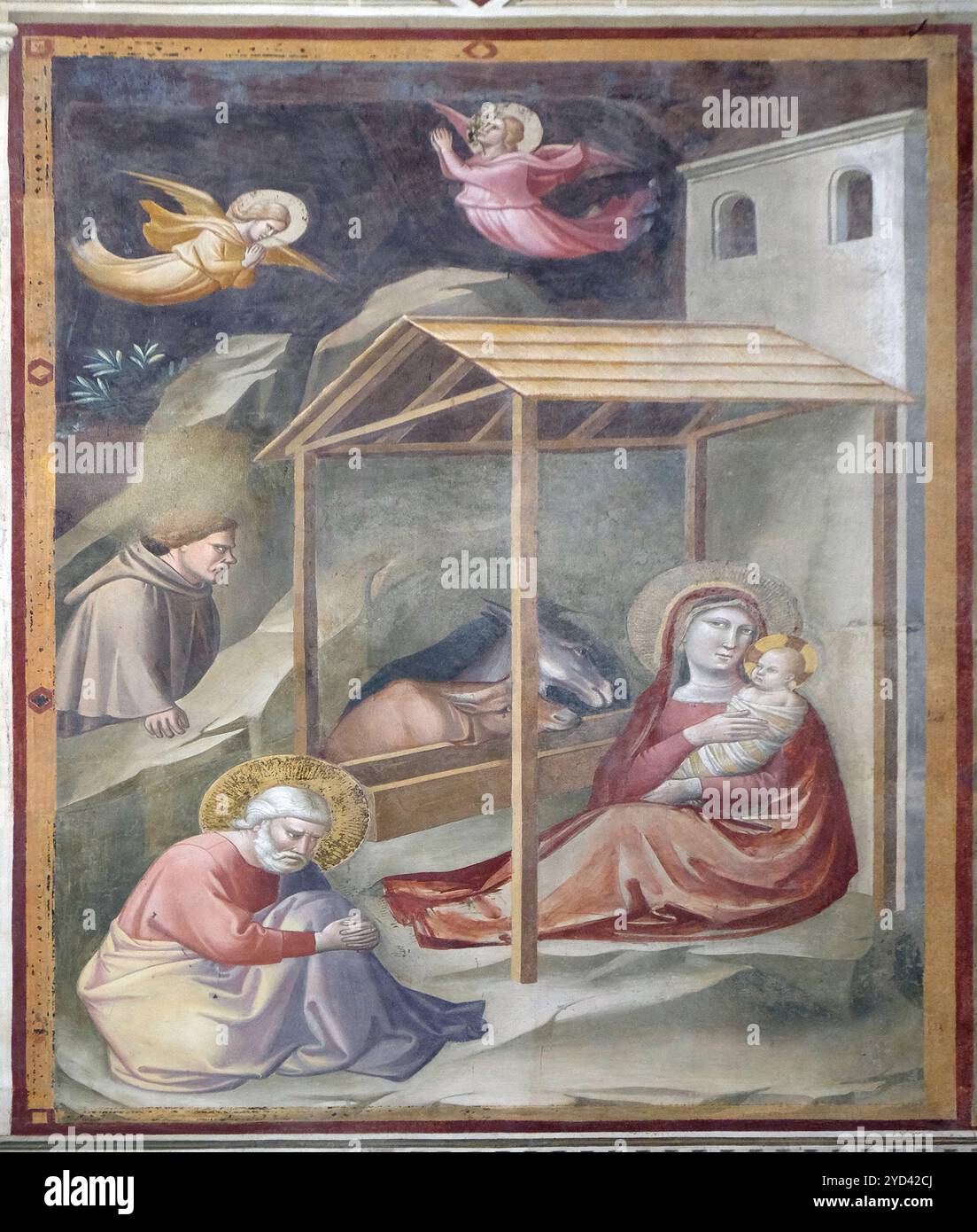 Presepe di Gesù, affresco di Taddeo Gaddi (1295-1366), Cappella Bandini Baroncelli nella Basilica di Santa Croce (Basilica di Foto Stock