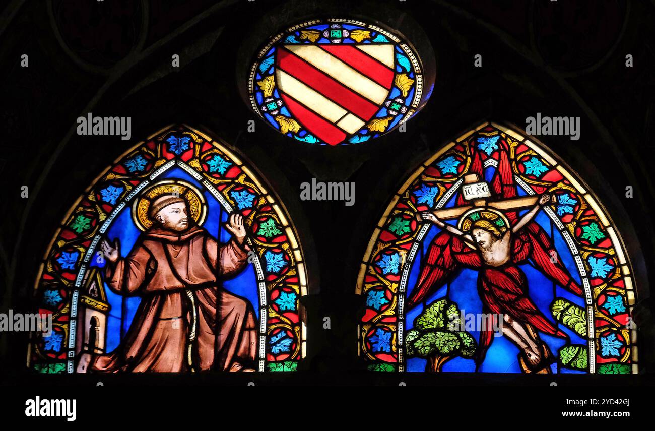 Stigmatizzazione di San Francesco, vetrata, Cappella Baroncelli nella Basilica di Santa Croce Foto Stock