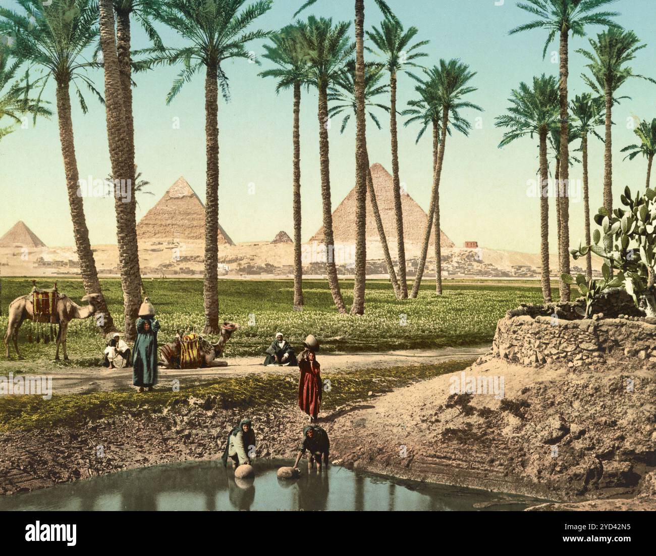 Kairo, Pyramiden, arabische Frauen, Ägypten, digital restaurierte Reproduktion eines Originals aus dem 19. Jahrhundert, Aufnahmedatum nicht angegeben, Foto Stock