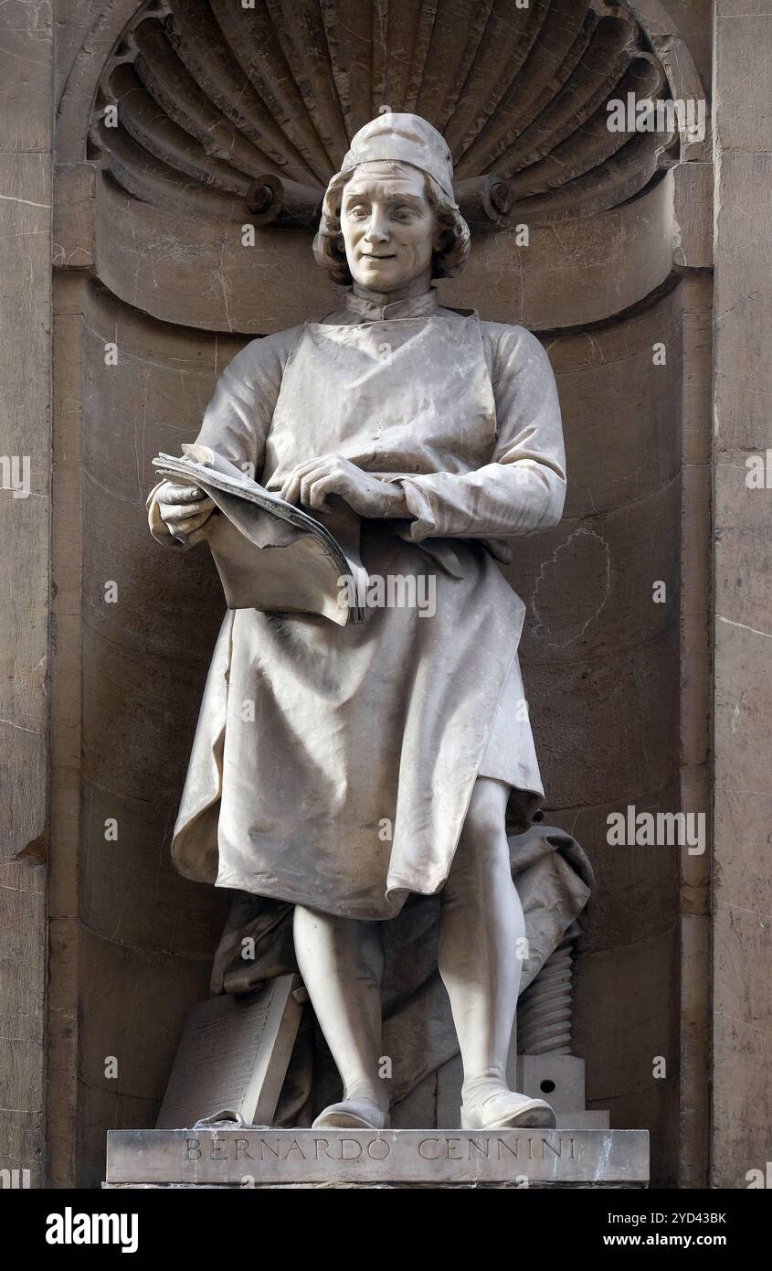 Statua di Bernardo Cennini, orafo italiano, scultore e stampante, Loggia del Mercato a Firenze, Italia Foto Stock