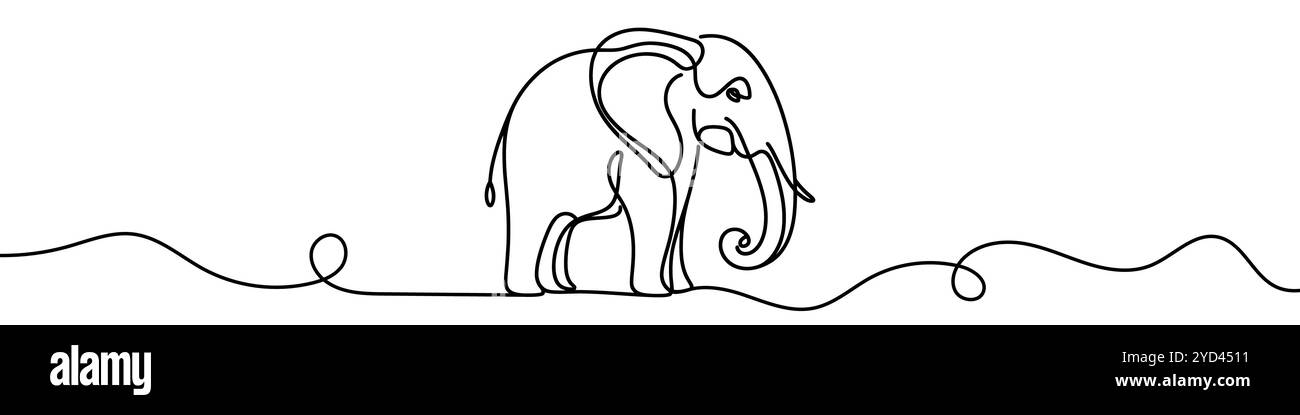 Disegno a linea continua elefante disegno minimalista illustrazione vettoriale Illustrazione Vettoriale
