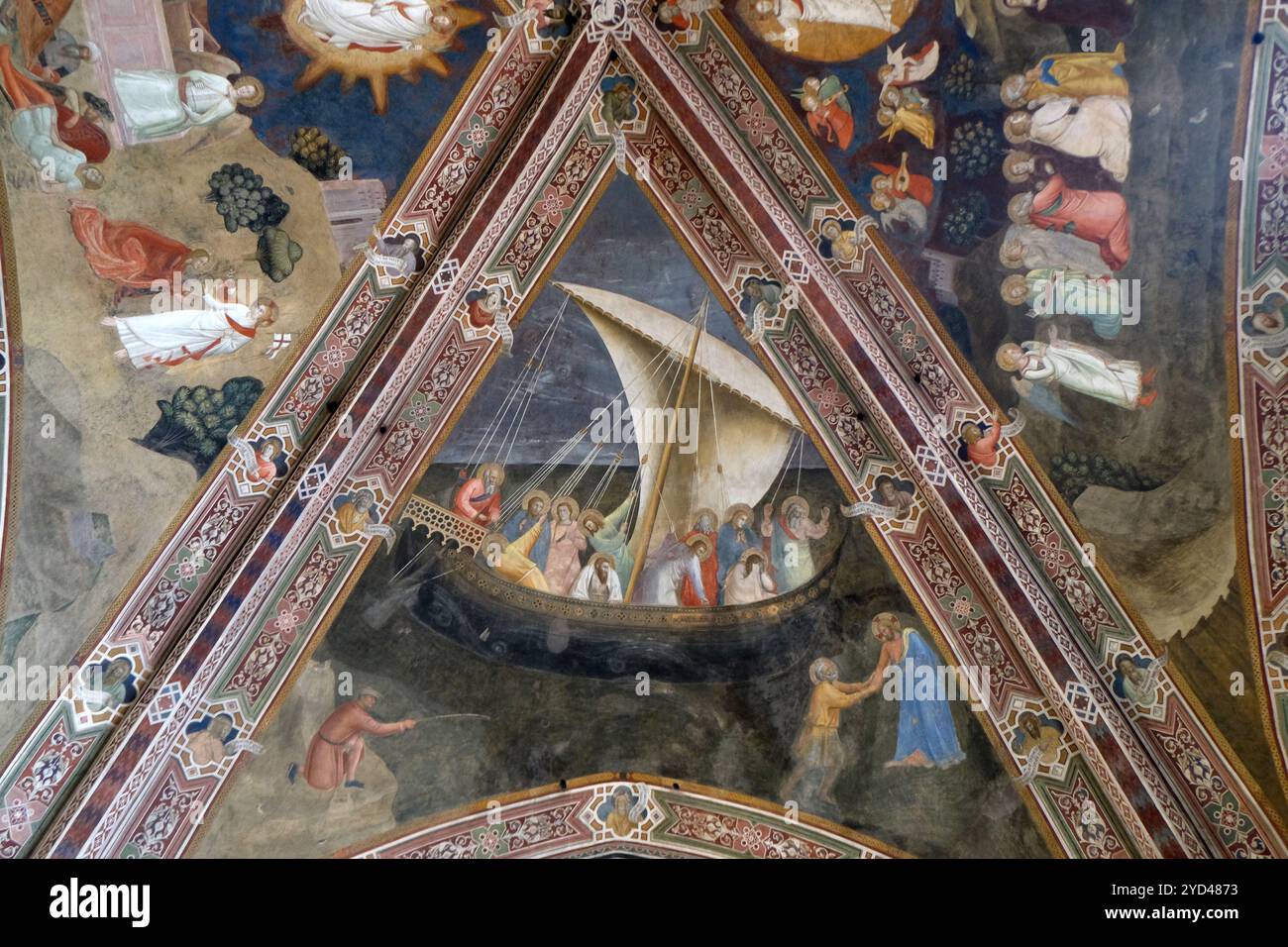 Viaggio di San Pietro, affresco di Andrea de Buonaiuto, sul soffitto del Cappellone degli spagnoli a Santa Maria Novella PRI Foto Stock