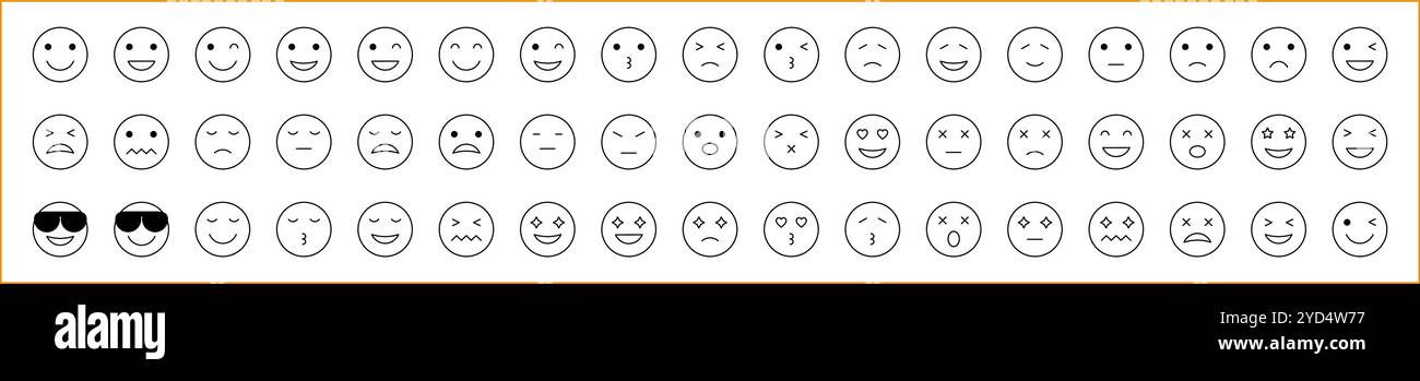 Icona segno di espressione impostata nello stile della linea. Icone emoticon. Illustrazione vettoriale. Tratto modificabile. Illustrazione Vettoriale