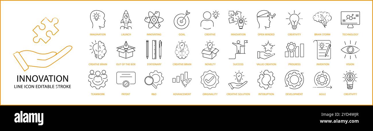 Icona dell'innovazione in stile di linea. Icone Innovetion. Illustrazione vettoriale. Traccia modificabile. Illustrazione Vettoriale