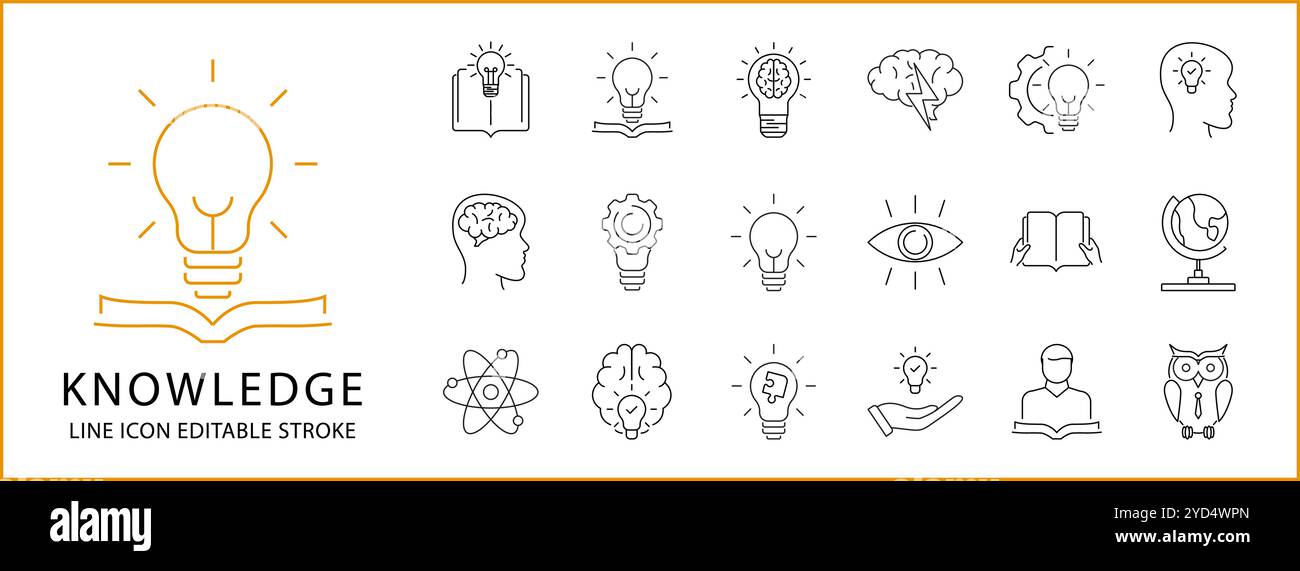 Icona Knowledge impostata in stile linea. Icone delle conoscenze. Illustrazione vettoriale. Traccia modificabile. Illustrazione Vettoriale