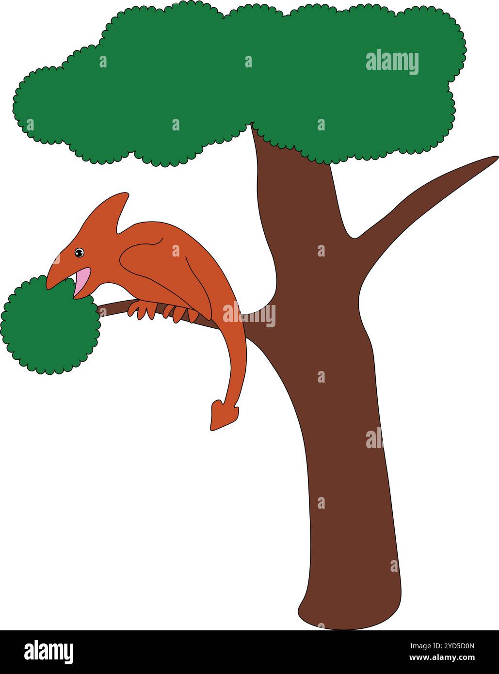pterodattilo marrone seduto su un ramo d'albero con foglie verdi, cartone animato, facile da modificare, vettore stock Illustrazione Vettoriale