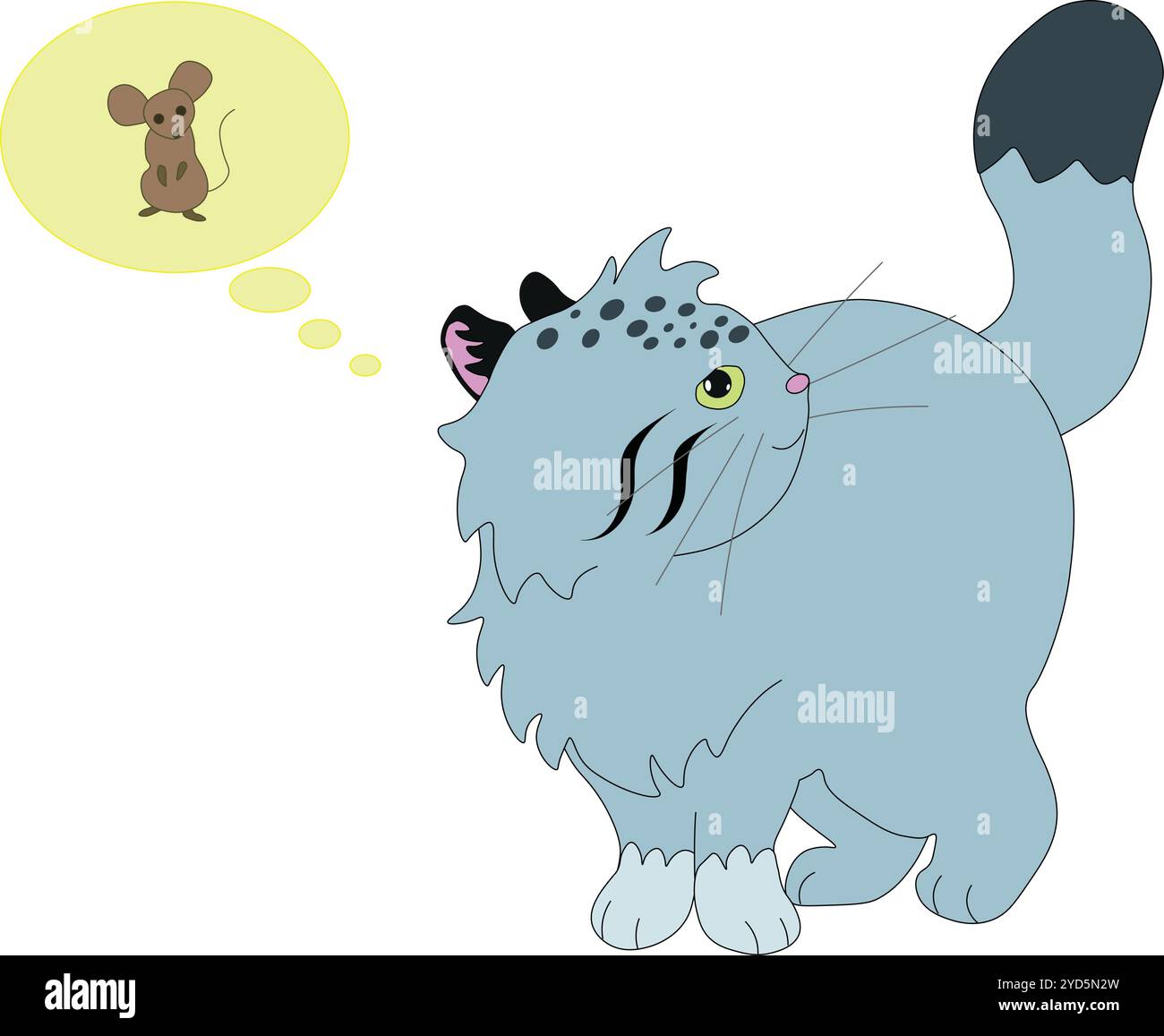 il carino gatto selvatico sorride e pensa a topo, stock vector, cartoni animati Illustrazione Vettoriale