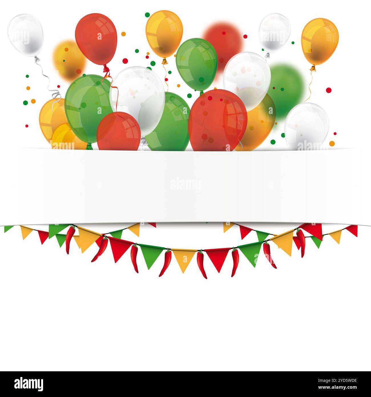 Una copertina per Cinco de Mayo con palloncini colorati e buntings. File vettoriale EPS 10. Foto Stock