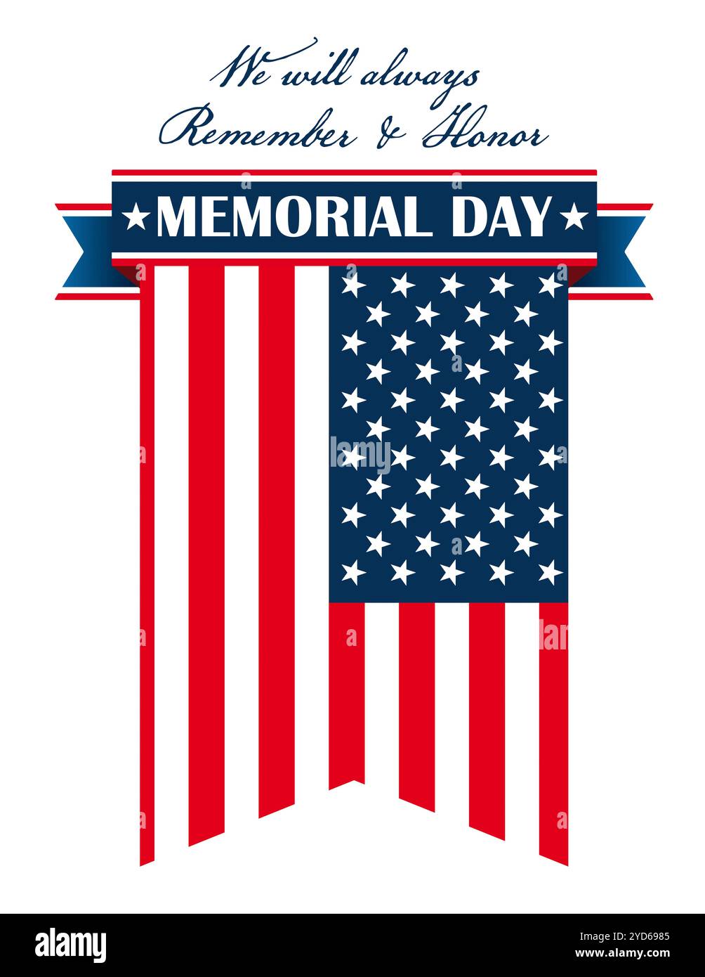 Lettera del Memorial Day con bandiera USA. File vettoriale EPS 10. Foto Stock