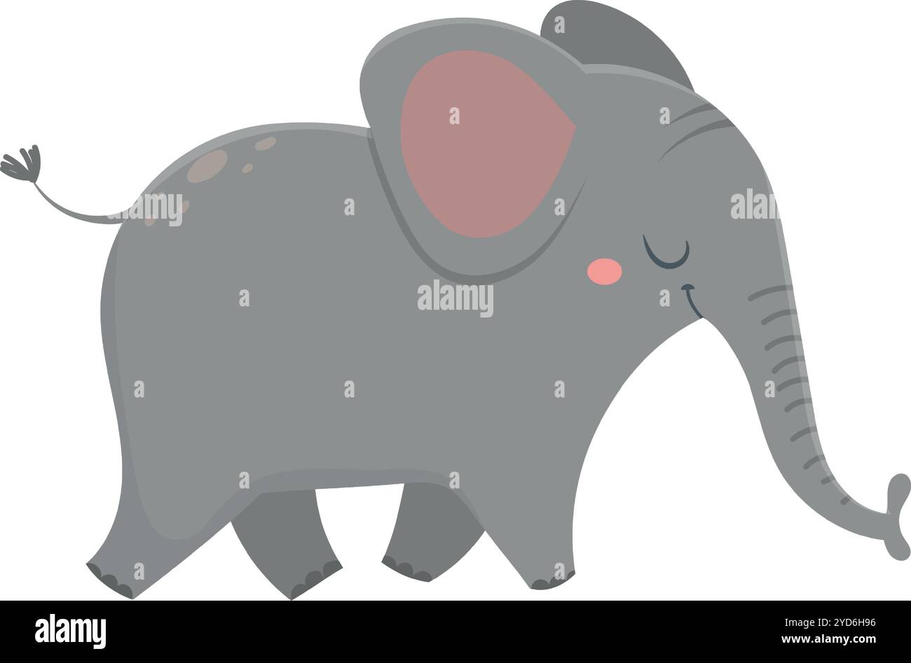 Adorabile personaggio dei cartoni animati di elefante bambino che cammina pacificamente con gli occhi chiusi e un sorriso dolce, trasmettendo un senso di felicità e tranquillità Illustrazione Vettoriale