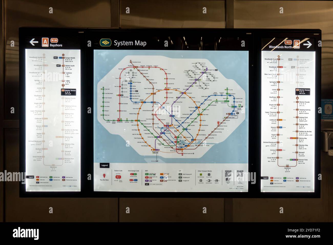 Mappa della metropolitana di Singapore, sistema ferroviario Singapore, trasporto Singapore. Dormitorio del treno sulla linea 13 Foto Stock