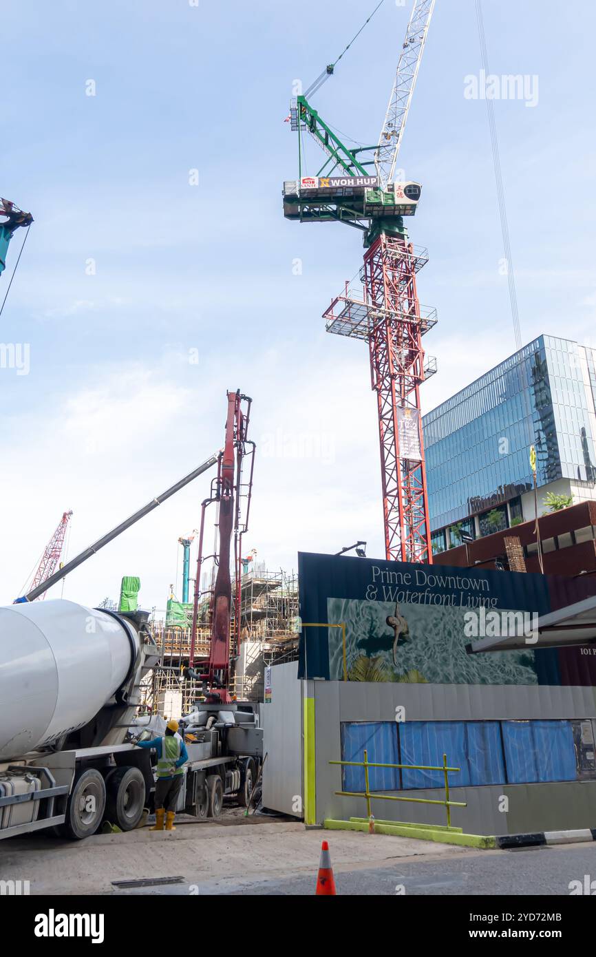 Lavori di costruzione nel centro di Singapore, Marina Bay / Waterfront Foto Stock