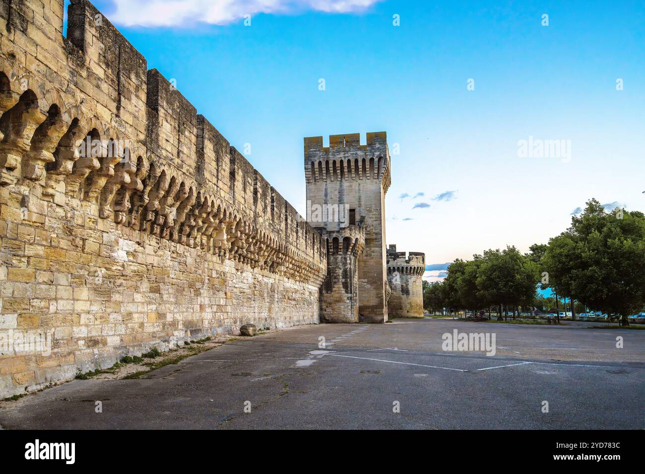 Vista sulle mura storiche della città di Avignone Foto Stock