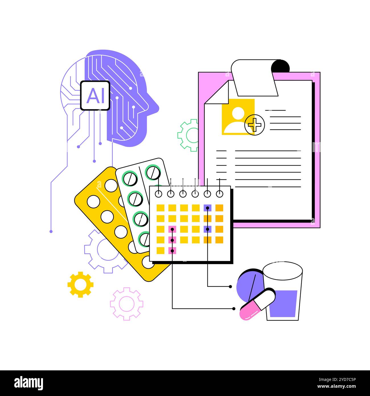 Illustrazione del vettore del concetto astratto dei piani di trattamento personalizzati basati sull'INTELLIGENZA ARTIFICIALE. Illustrazione Vettoriale