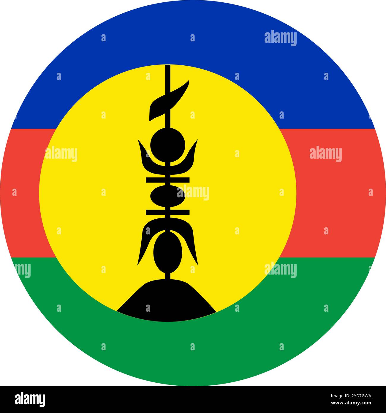 Nuova bandiera cerchio Caledonia, bandiera cerchio di FLNKS, immagini vettoriali Illustrazione Vettoriale