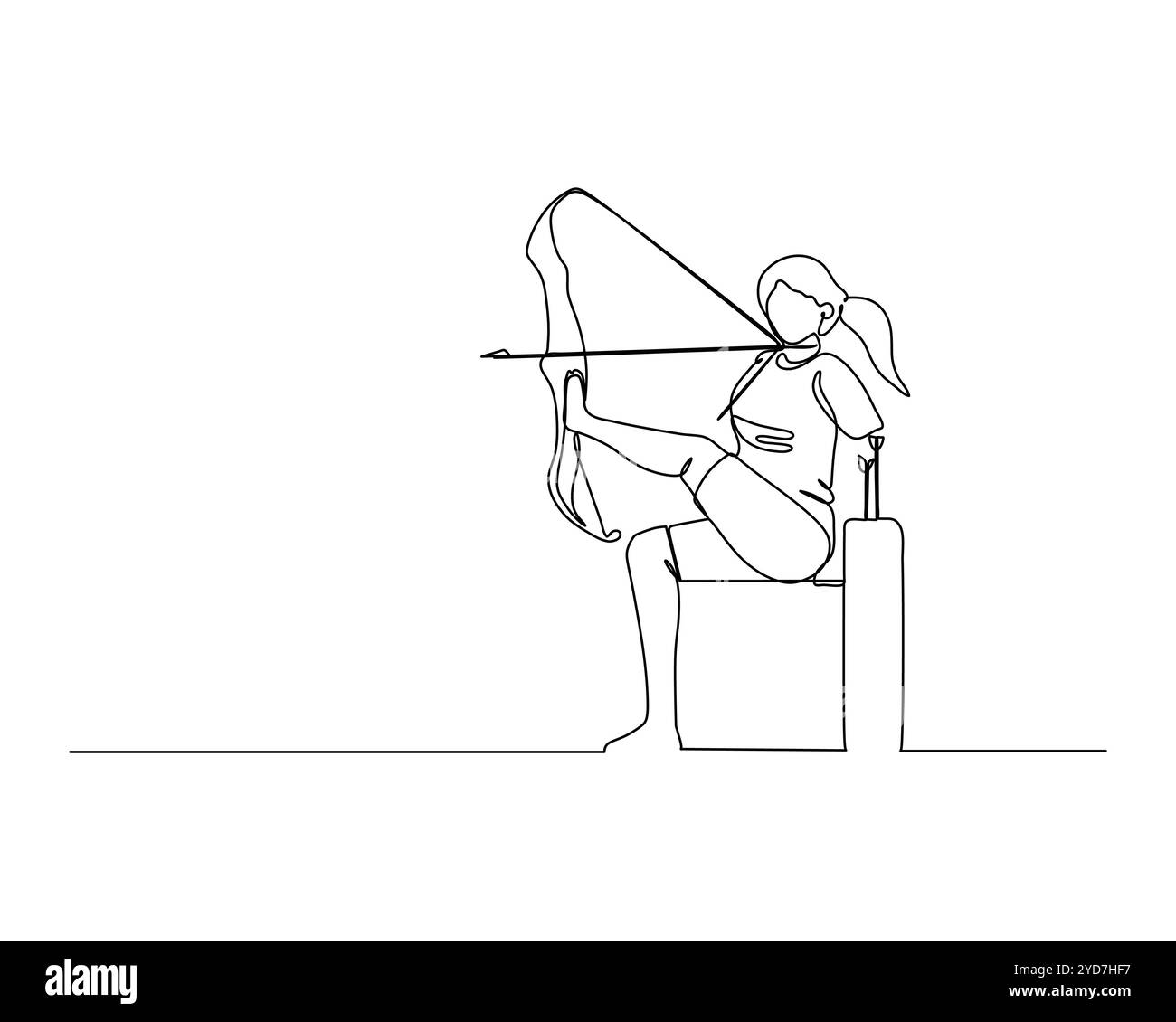 Freccia di puntamento femminile con i piedi. disegno continuo di illustrazione sportiva inclusiva per elemento banner promozione concorrenza Illustrazione Vettoriale