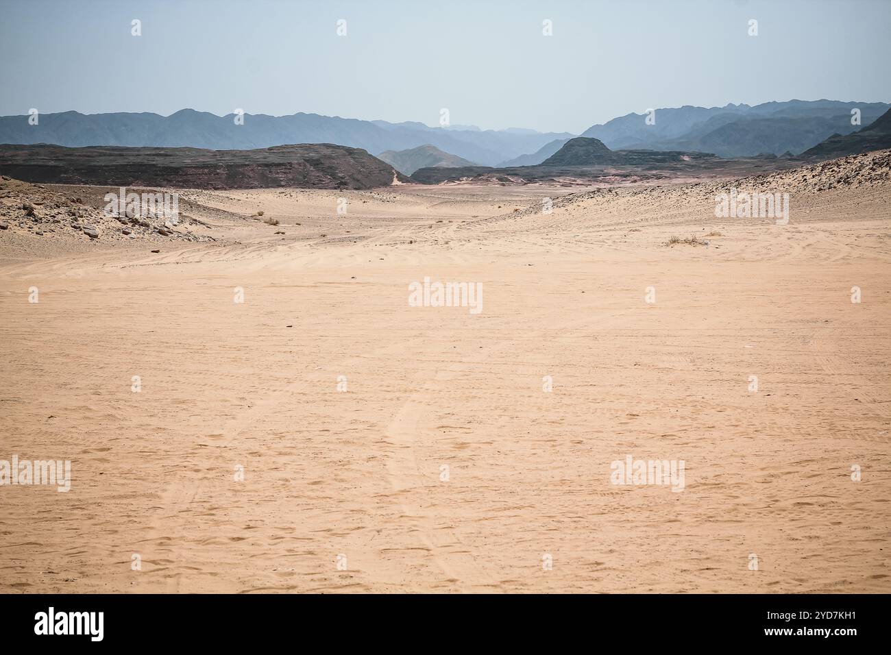 Passeggiate in un canyon colorato in Egitto Dahab. Immagine del deserto e delle montagne sulla penisola del Sinai al tramonto. Il deserto del Sinai è un'attrazione turistica Foto Stock