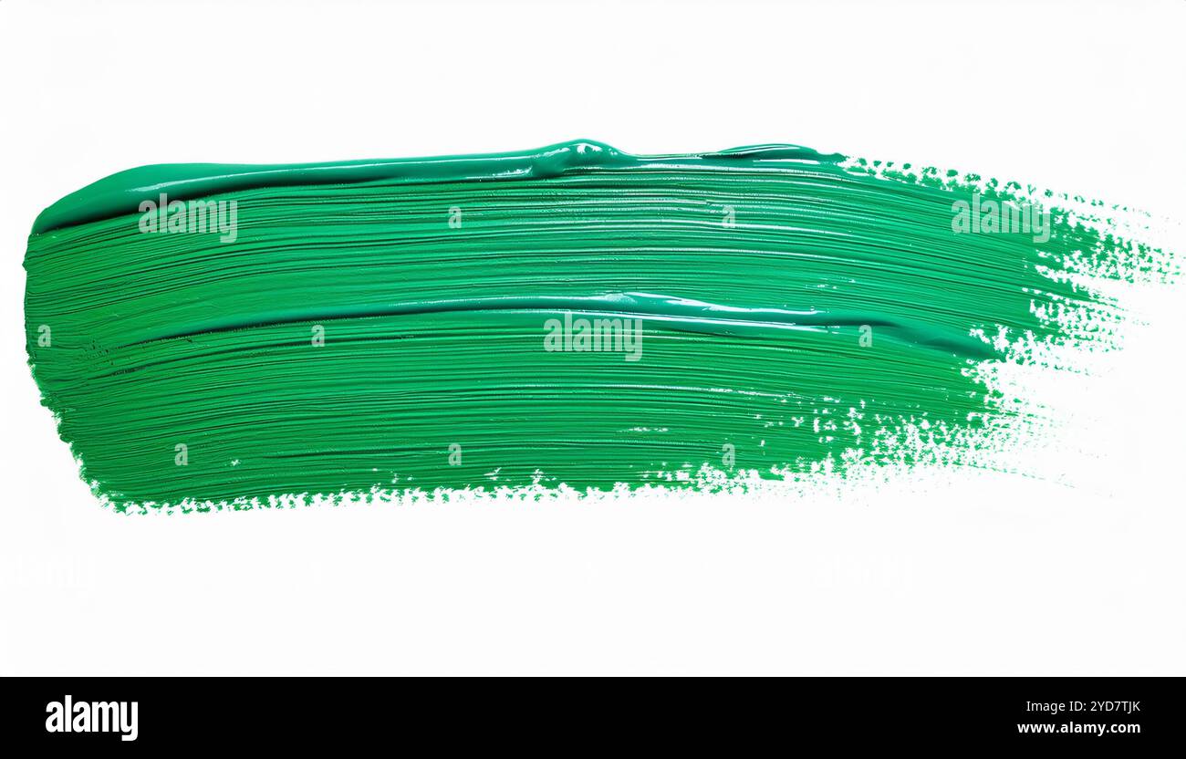 Forma astratta creata su una tela bianca con pennellate di vernice acrilica verde spessa Foto Stock