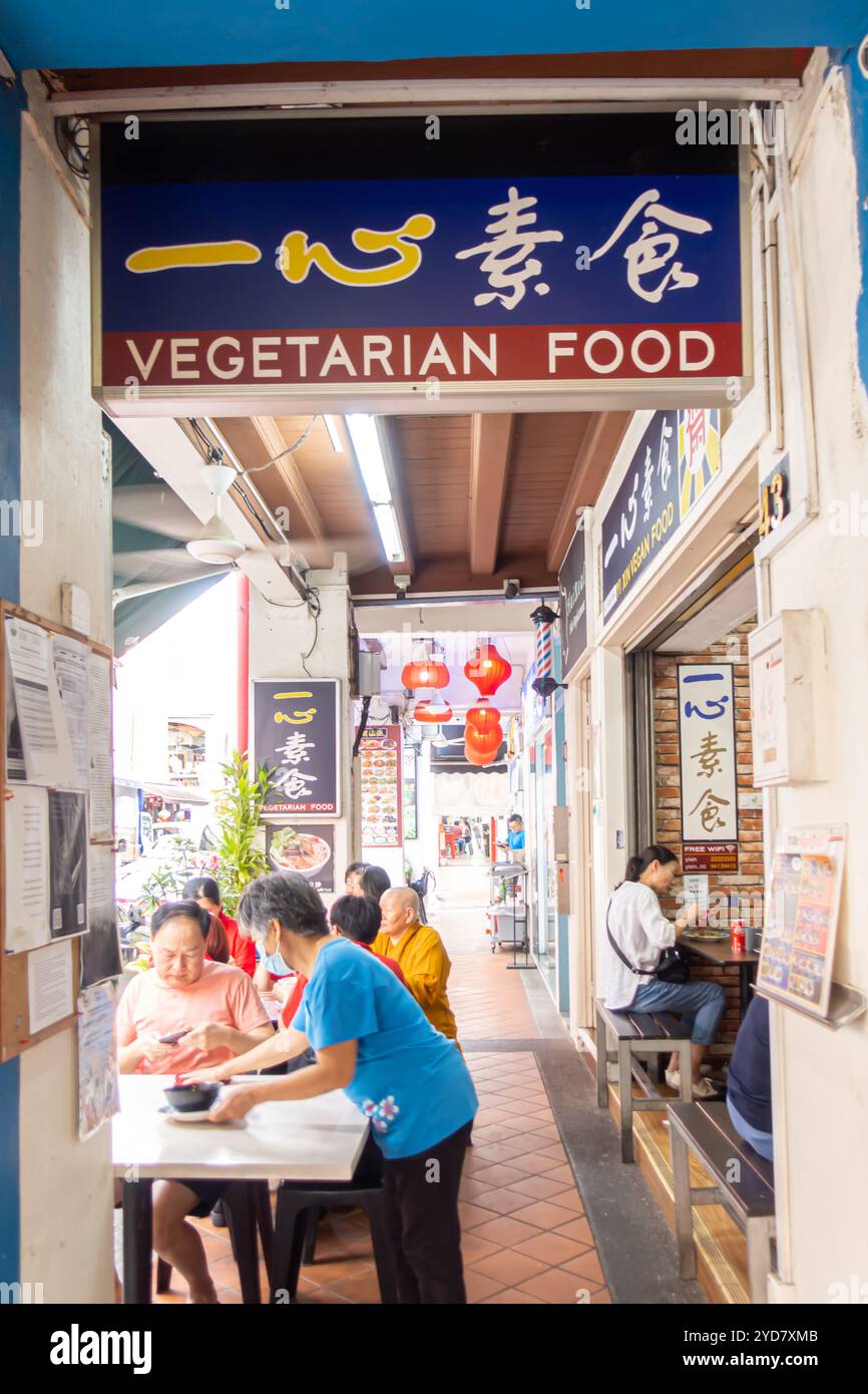 Caffetteria di cibo vegetariano, Temple Street Chinatown Singapore Foto Stock