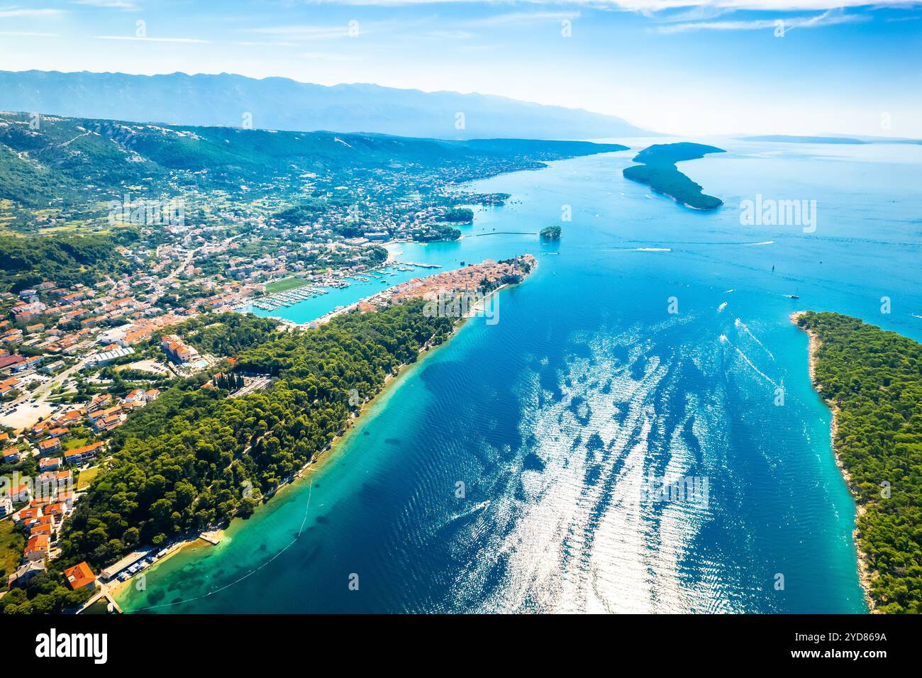 Vista aerea della città storica di Rab, Isola di Rab Foto Stock