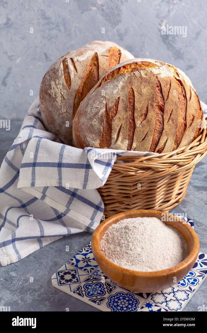 Primo piano di pane a pasta madre. Foto Stock