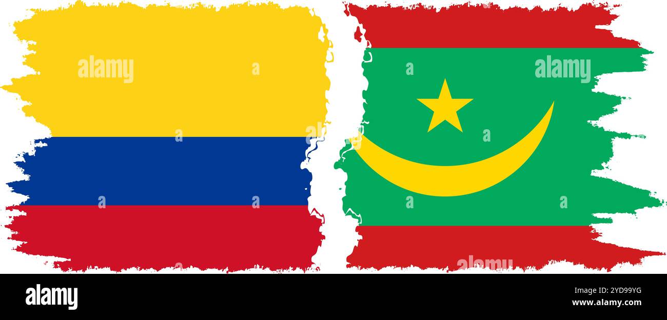 Mauritania e Colombia grunge bandiere connessione, vettore Illustrazione Vettoriale