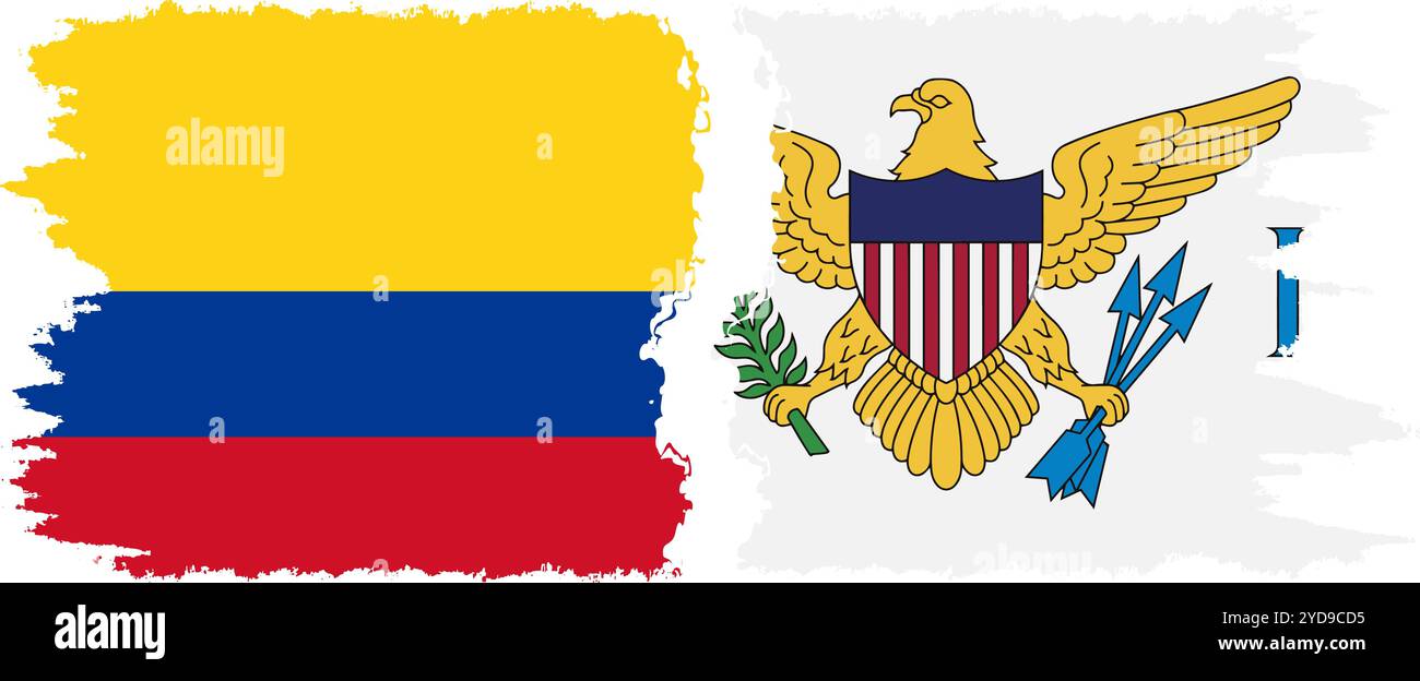 Isole Vergini americane e Colombia grunge flag Connection, vettore Illustrazione Vettoriale