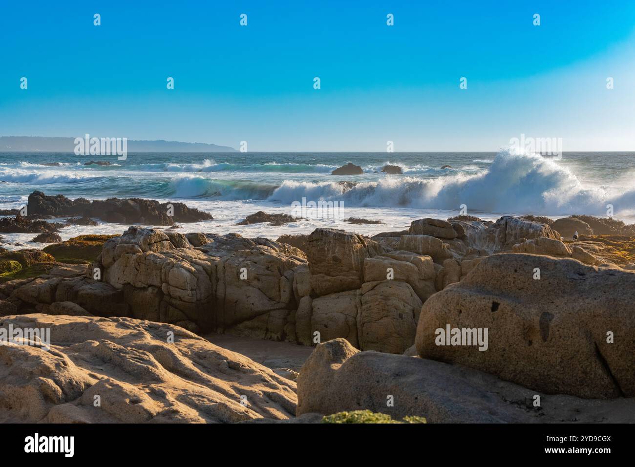 Onde e formazioni rocciose nella località balneare di Maitencillo, regione V, Cile Foto Stock
