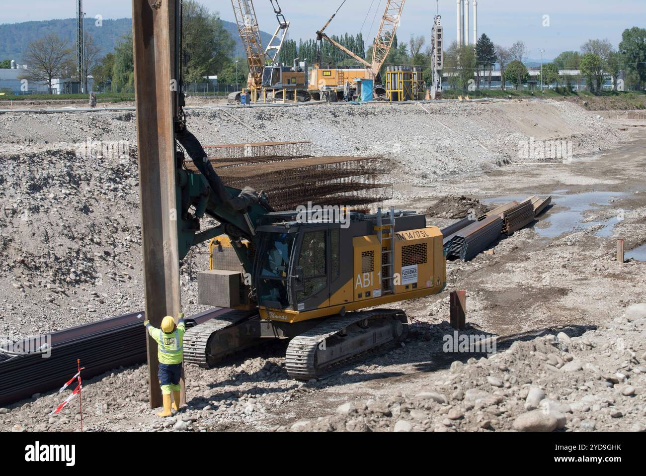 Gru per veicoli in lavori di costruzione Foto Stock